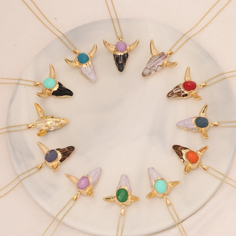 Collar Colgante Cabeza De Toro Acero Inoxidable Resina Piedra Bohemio Vintage Étnico Joyería De Animales Para Mujeres Niñas