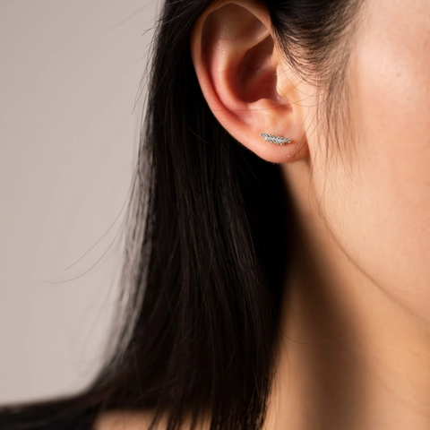 925 Sterling Silver Bar Stud Earrings For Women Minimalist Geometric Rhinestone Linear Ear Piercing Dainty Fine Jewelry