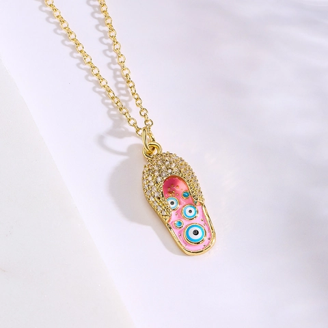 Böser Blick Flip Flop Anhänger Halskette Kupfer Mit Zirkon Und Emaille 18K Vergoldet Mode Slipper Schmuck Für Damen