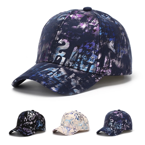 Baseball Cap Fashion Polyester Metallic Graffiti Letter Print Adjustable Sunscreen Outdoor Streetwear Unisex Sunshade Hat