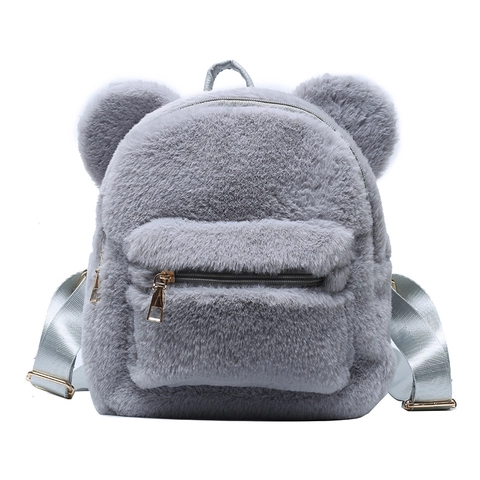 Mochila Peluche Con Orejas De Oso Linda Moda Casual Suave Viaje Mujeres Niñas Mini Bolsa Escolar