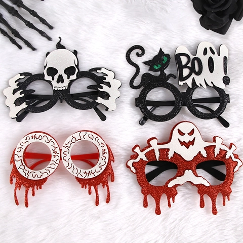 Halloween Decorative Glasses Glitter Plastic Bat Ghost Pumpkin Skull Festive Party Costume Props Accessories Novelty
