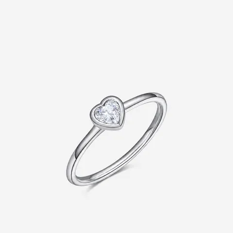 925 Sterling Silver Heart Ring Cubic Zirconia Minimalist Simple Design Jewelry For Women Romantic Gift Polished Finish