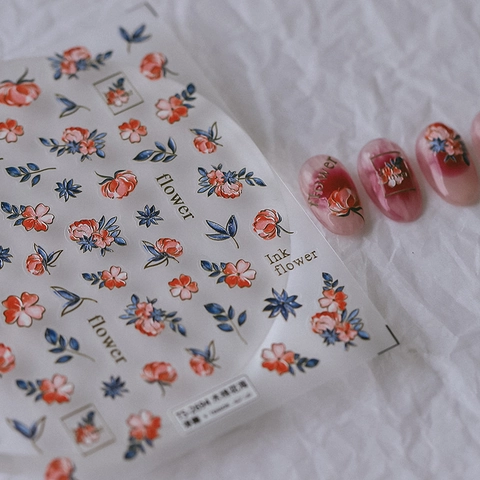 Embossed Nail Art Stickers Floral Kapok Ink Style Self Adhesive DIY Manicure Decals