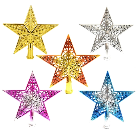 Puntale Per Albero Di Natale Stella A Cinque Punte Incavata In Plastica Ornamento Per Feste In Casa Leggero Brillante