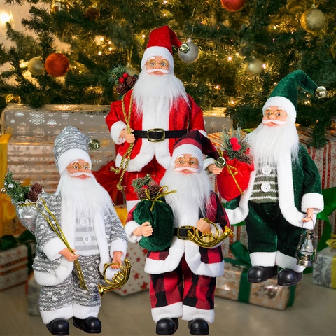 Staande Kerstman Figuur Pluche Fluweel Traditioneel Ornament Met Cadeautas Lantaarn Voor Kerstmis Binnenshuis Decoratie