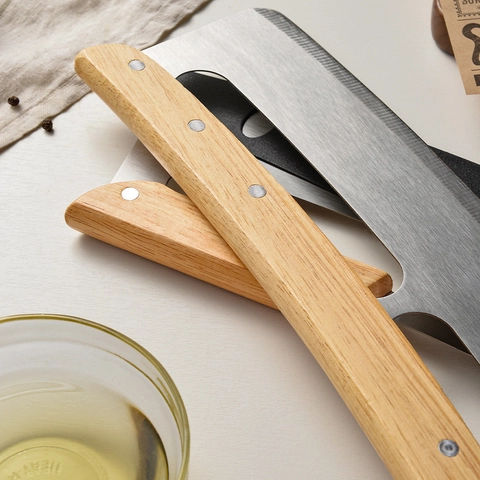 Stainless Steel Pizza Rocker Knife With Wood Handle Curved Blade Mezzaluna Slicer For Kitchen Baking Pizza Cutter With Cover