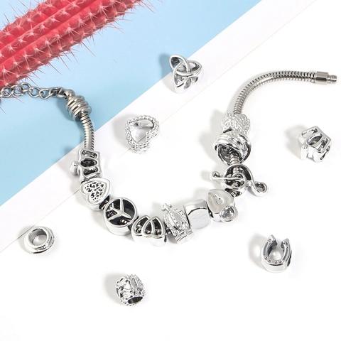 Alloy Large Hole Beads Heart Crown Owl Shape Silver Color DIY Jewelry Making For Bracelets Necklaces Fashion Style
