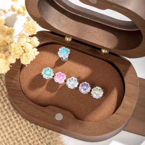 Flower Zircon Cartilage Ear Stud Stainless Steel Gradient Screw Back Piercing Jewelry For Women Girls