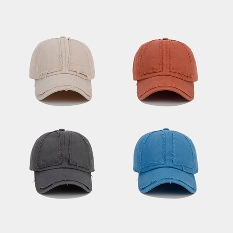 Casquette De Baseball En Toile De Coton Délavée Vintage Bords Effilochés Ajustable Streetwear Unisexe Chapeau Soleil