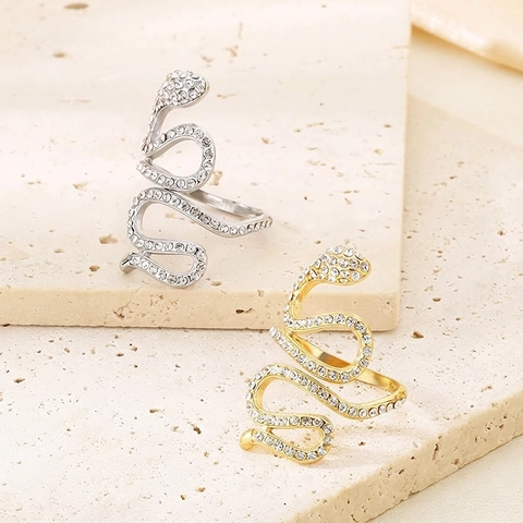 Bague Serpent Acier Inoxydable Plaqué Or 18K Strass Zircon Enroulement Animal Exagéré Tendance Pour Femmes