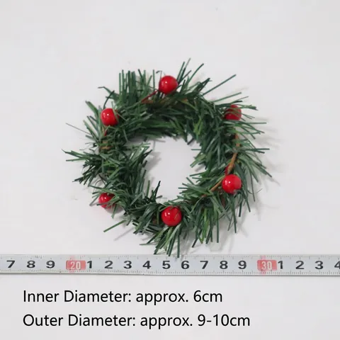 Christmas Candle Rings Mini Wreaths With Red Berries And Pine Needles Artificial PVC Holiday Table Decorations