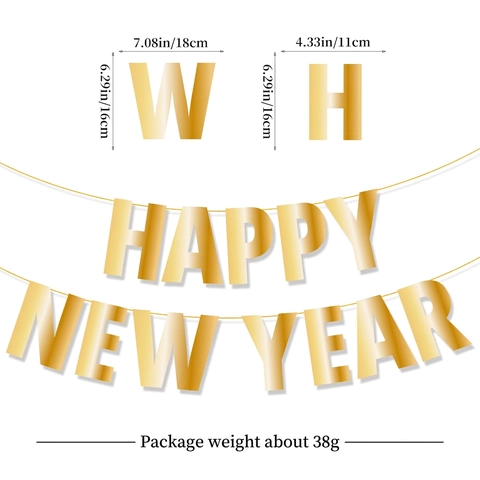 Banner Happy New Year De Papel Espejo Dorado Metálico Para Decoración De Fiesta De Nochevieja Letras Guirnalda Colgante Festiva