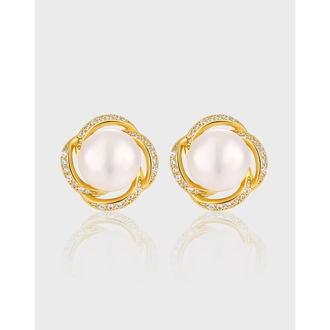 Pendientes de Botón de Plata de Ley S925 Con Flores Circonita y Perlas de Agua Dulce Joyas Elegantes Francesas para Mujer