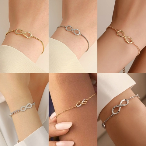 Infinity Symbol Bracelet Alloy Rhinestone Elegant Simple Adjustable Link Chain Fashion Jewelry For Women