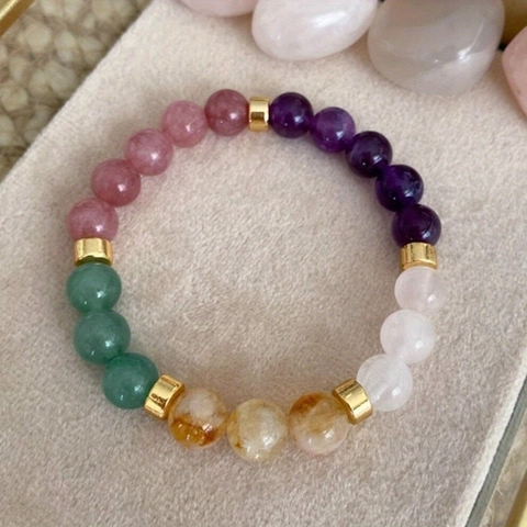 Natural Stone Beaded Bracelet Amethyst Citrine Rose Quartz Healing Crystal Handmade Stretch Jewelry With Alloy Spacers