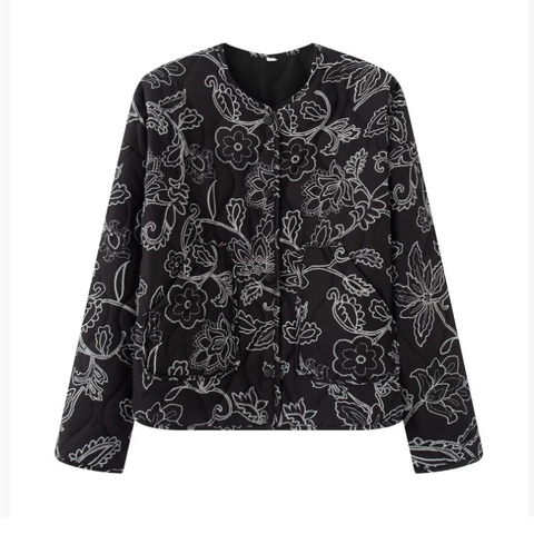 Giacca Trapuntata Vintage Da Donna Con Ricamo Floreale Girocollo Monopetto Maniche Lunghe Cappotto In Poliestere
