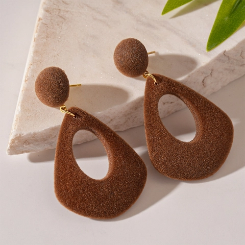 Pendientes Colgantes Flocados Gota De Agua Vintage Con Poste De Plata Ley 925 Hueco Irregular Marrón Para Mujeres