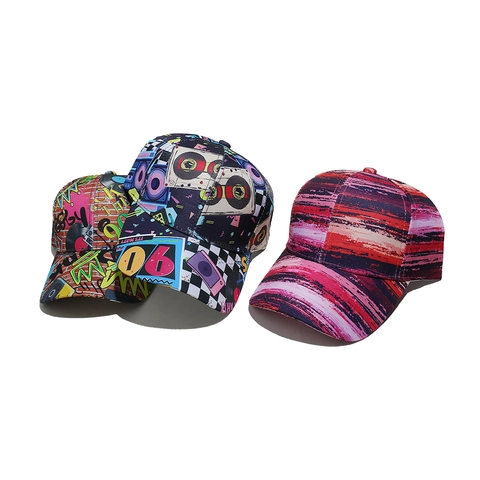 Retro Graffiti Print Baseball Cap Polyester Adjustable Curved Brim Vintage Era Disco Party Hip Hop Streetwear Hat