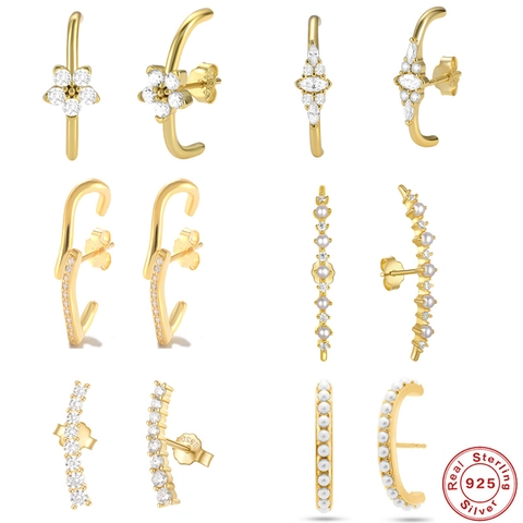 Orecchini Minimalisti A Forma Di C Con Perno In Argento Sterling 925 Perla Artificial Zirconia Cubica Gioielli Geometrici Per Donna