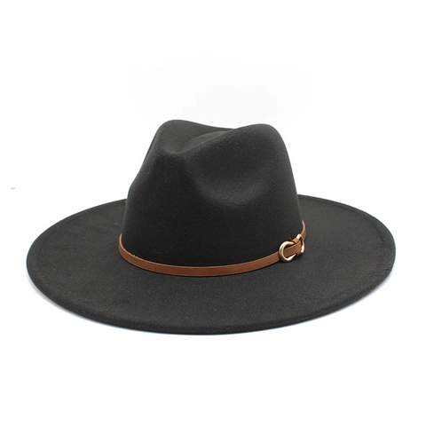 Vintage Wollmischung Fedora Hut Für Herren Damen Breiter Rand Jazz Hut Mit Ledergürtelschnalle Herbst Winter Panama Kappe