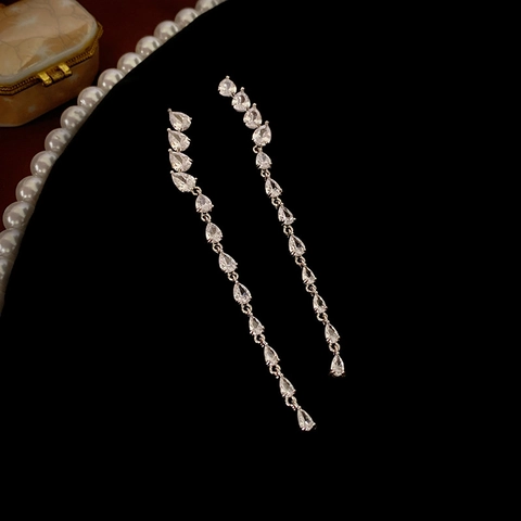 Orecchini Pendenti Con Nappa Goccia Acqua Zircone E Perno In Argento Sterling 925 Gioielli Lusso Eleganti Donna