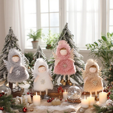 Colgante Ángel De Navidad Peluche Adorno Muñeca Alada Piel Sintética Con Astas Para Decoración De Árbol De Navidad Dibujos Animados