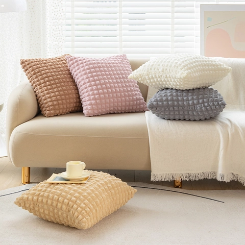 Moderner Dekorativer Kissenbezug Weiche Bubble Textur Waffel Gitter Kissenhülle Einfarbig Sofa Bett Dekor Kissenhülle