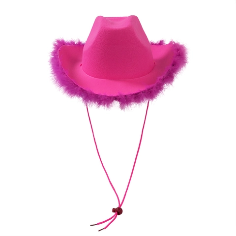 Western Cowboy Hat Feather Trim Wide Brim Adjustable Drawstring Party Cosplay Costume Felt For Women And Kids Accessories