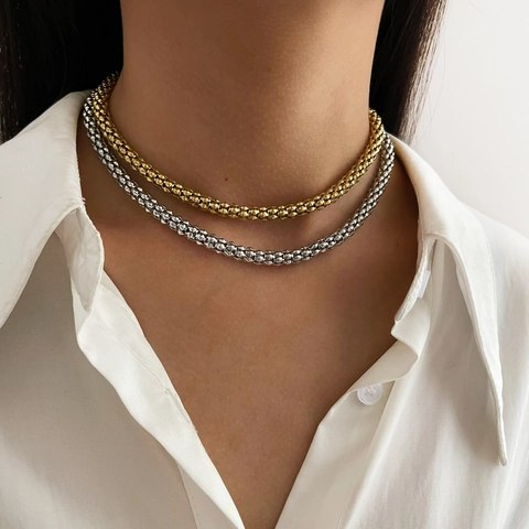 Edelstahl Popcorn Kette Halskette 18K Vergoldet Wasserdicht Dicke Choker Minimalist Streetwear Schmuck Für Damen