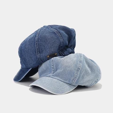 Casquette Newsboy En Jean Rétro Coton Lavé Chapeau Octogonal Pour Femmes Décontracté Tendance