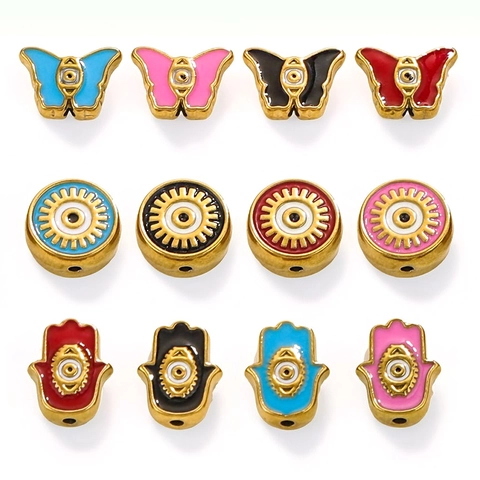 Edelstahl Böser Blick Hamsa Hand Perlen Vergoldet Emaille Anhänger Für DIY Schmuckherstellung Schmetterling Herz Formen