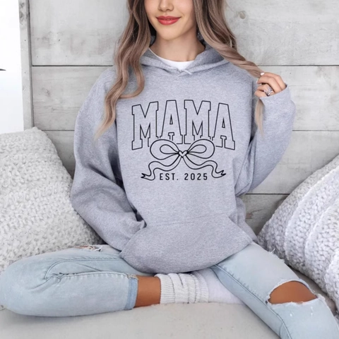 Felpa Con Cappuccio Mama Est 2025 Coquette Poliestere Foderata In Pile Pullover Casual Oversize Per Donna