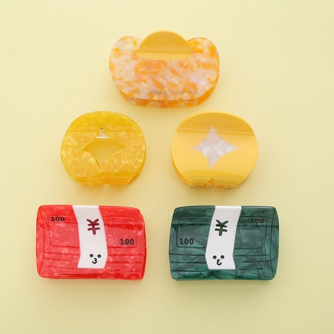 Acetate Hair Claw Clips Creative Money Banknote Gold Ingot Shape Marble Texture Festive Shark Clip For Women Girls