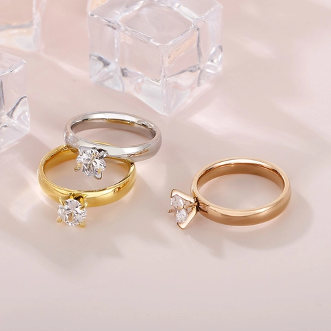 Solitärring Edelstahl Zirkon Vier Krappen Koreanischer Stil Minimalistischer Schmuck Für Frauen Verlobung Alltag