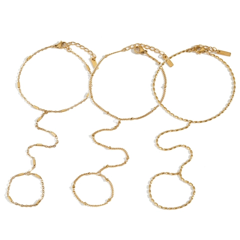 Minimalist Stainless Steel Hand Chain Slave Bracelet With Ring Gold Plated Bead Bar Jewelry For Women