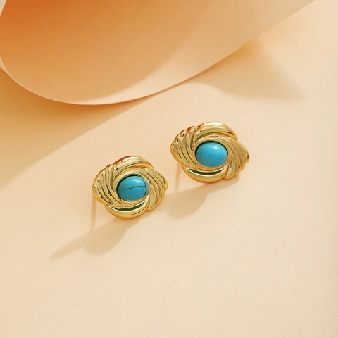French Vintage Style Elegant Zinc Alloy Stud Earrings With Artificial Pearl Inlay Spiral Texture Oval Jewelry For Women