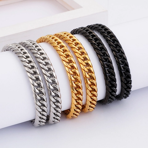 Collar De Cadena De Eslabones Cubanos De Tejido Doble De Acero De Titanio Para Hombre Estilo Hip Hop Pulido