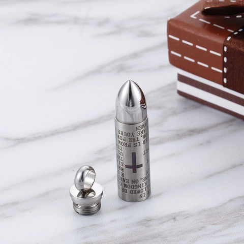 Bullet Cross Pendant Openable Stainless Steel Lord's Prayer Engraved Memorial Casket Religious Hip Hop Men