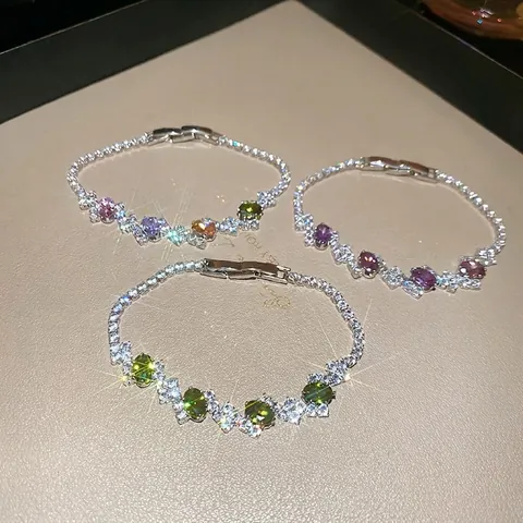 Bracciale In Zircone Ovale Lucido Rame Geometrico Gioielli Di Lusso Eleganti Per Donne Accessorio Di Moda