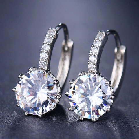 Orecchini A Cerchio Con Zircone Rotondo AAA Rame Geometrici Chiusura A Leva Gioielli Moda Per Donne Stile Pendolare