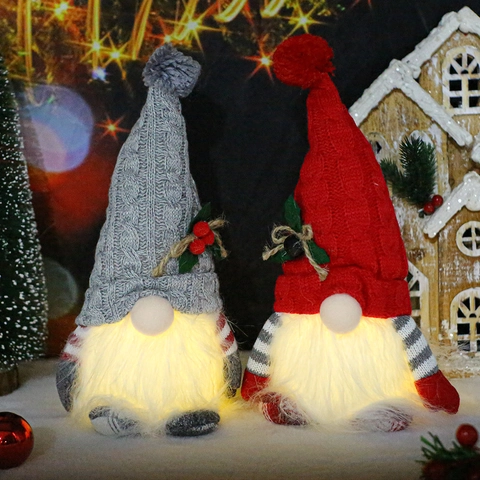 Gnomes De Noël Lumineux Chapeau Tricoté Rudolf Poupée Sans Visage Décoration De Fête Ornement En Peluche