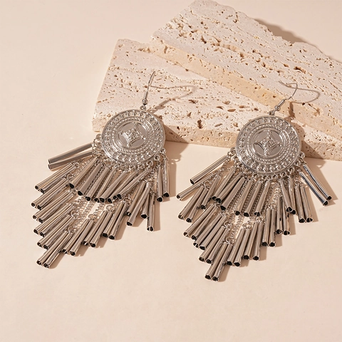Pendientes Colgantes Con Borlas Y Disco Redondo Geométrico Étnico Retro Aleación Tono Plateado Joyería Bohemian Statement Para Mujer