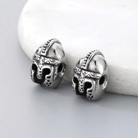Cuentas Separadoras Casco Espartano De Acero Inoxidable Plata Retro Estilo Vikingo Perforado Para Hacer Joyas DIY