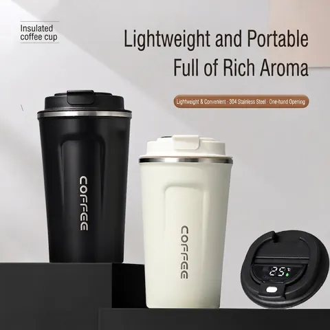 304 Stainless Steel Vacuum Insulated Coffee Mug Smart Temperature Display Portable Leakproof Reusable Travel Mug For Men Women