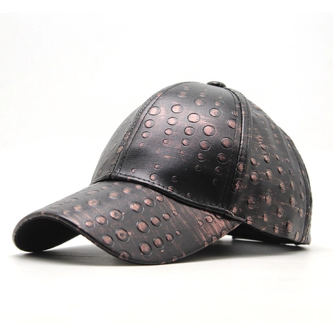 Gorra De Béisbol De Cuero PU Punto Relieve Metálico Vintage Moda Ajustable Sombrero Para Hombres Mujeres