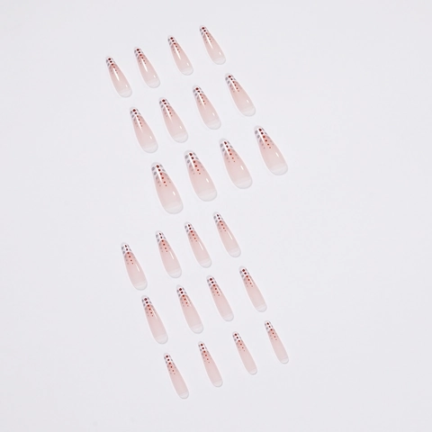 Unghie Finte Press On French Tip Lunghe Bara Con Pois Marrone Rosso Unghie Artificiali Rosa Nude Lucido