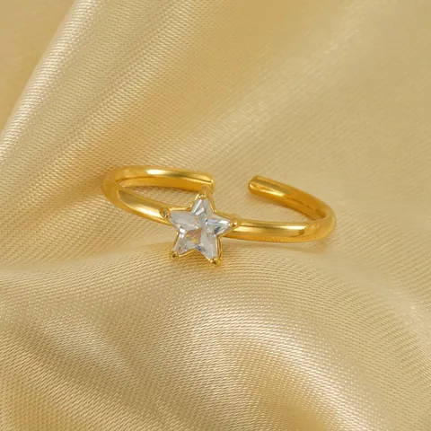 Ster Ring Roestvrij Staal 18K Verguld Zirkonia Verstelbaar Open Vinger Sieraden Mode Vrouwen