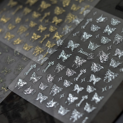 3D Butterfly Nail Art Stickers Holographic Laser Silver Gold Stamping Stars Manicure Decoration DIY Accessories