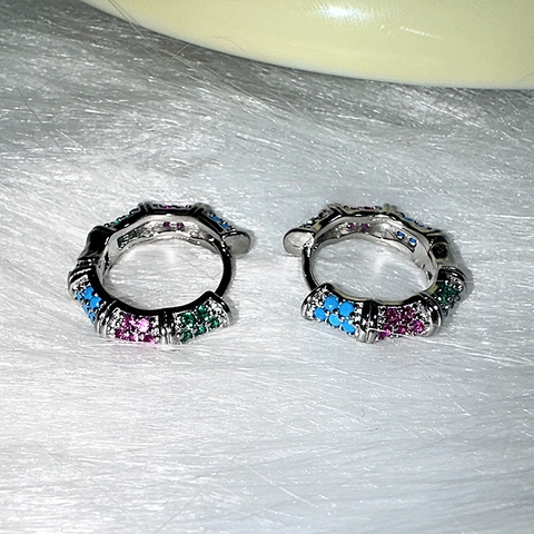 Bamboo Joint Hoop Earrings Copper Colorful Cubic Zirconia Geometric Round Huggie For Women Light Luxury Fashion